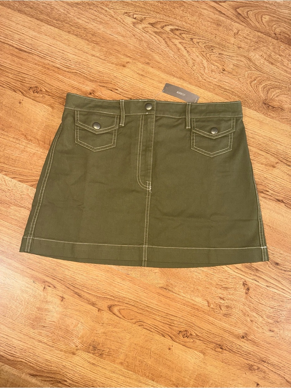 J. Crew Olive Green Mini Skirt with Contrast Stitching